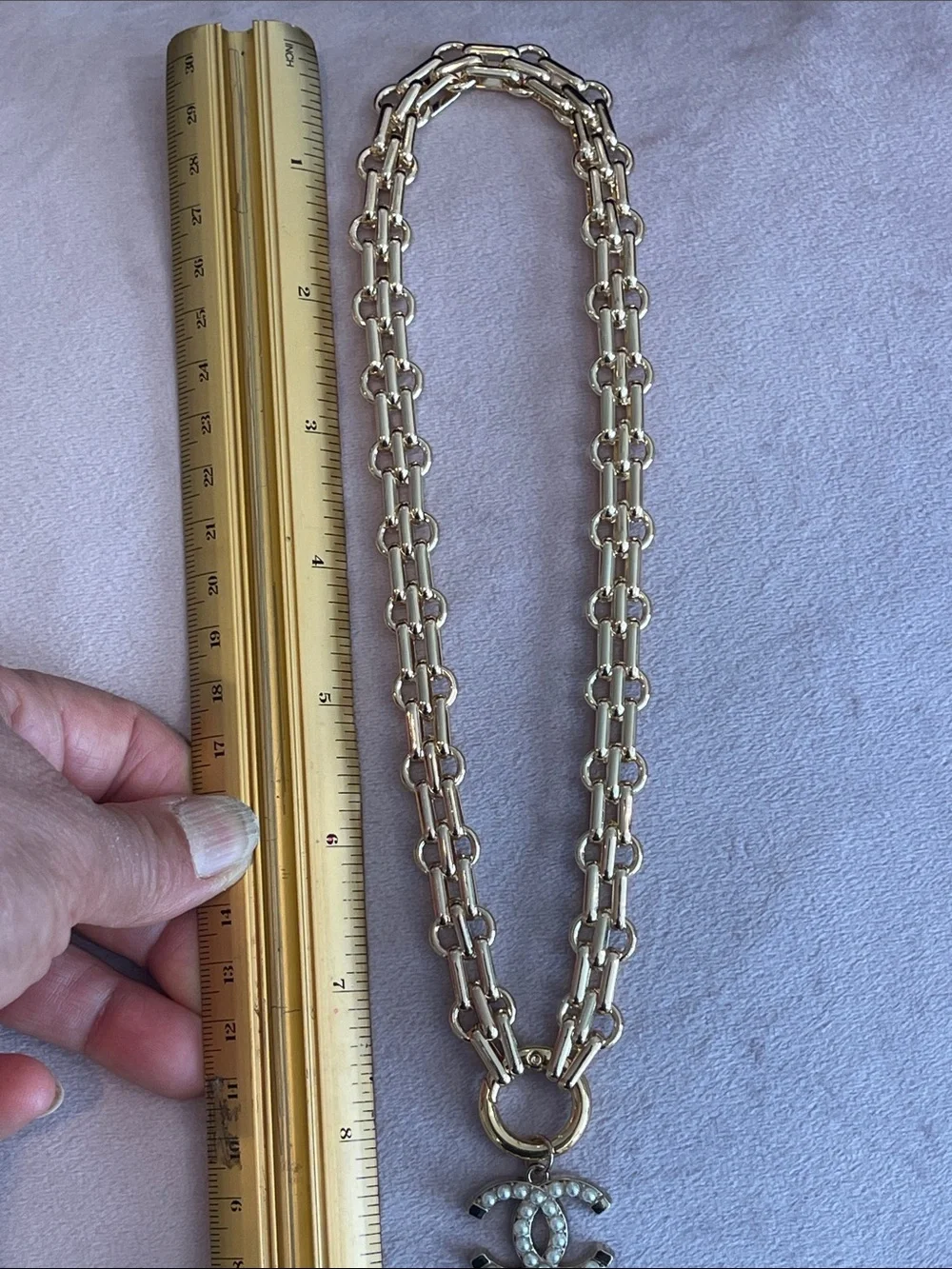 CHANEL Gold and Pearl CC Charm And Double Chain Necklace